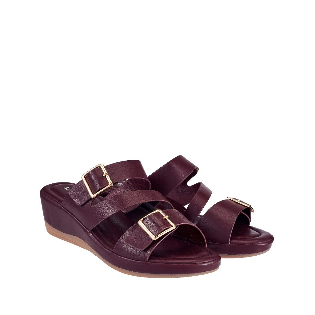 Women Double Buckle Wedge