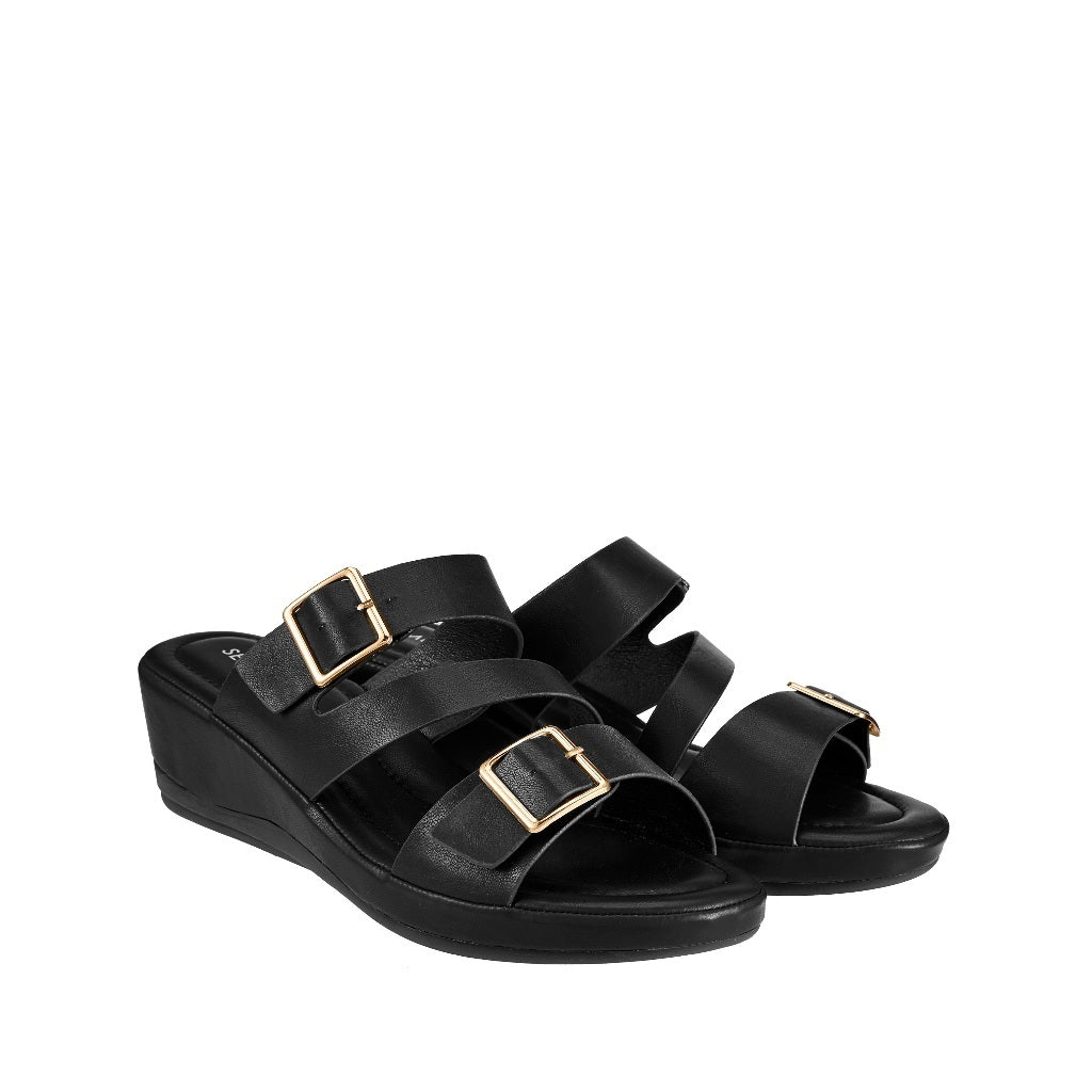Women Double Buckle Wedge